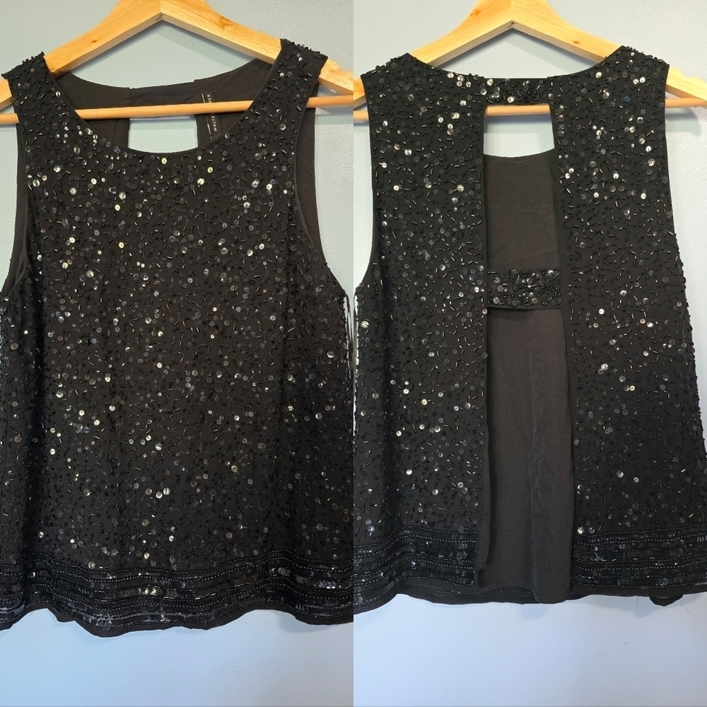 Walter Baker Beaded Open Back Blouse Black S